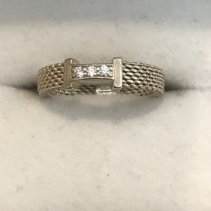 Sterling Silver Tiffany Ring with Diamonds